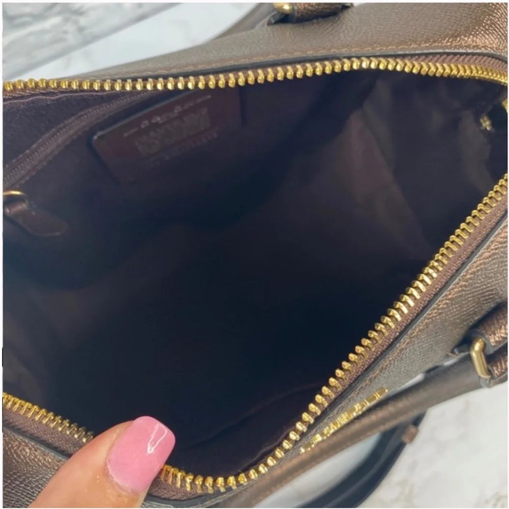 Coach Brown Signature Canvas Satchel with Leopard Accent